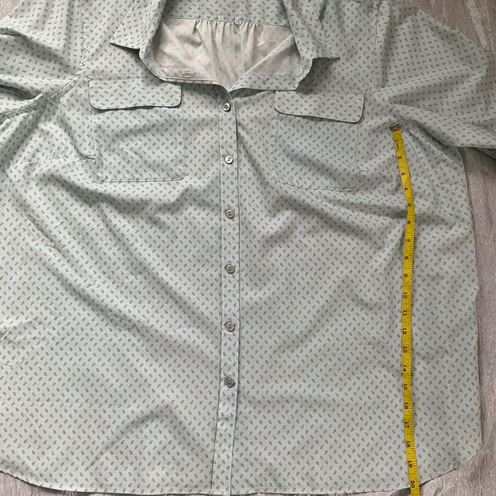 Blue Teardrop Print Long Sleeve Button Up Shirt Zip Pocket 2X Career Office Wear - Picture 10 of 14